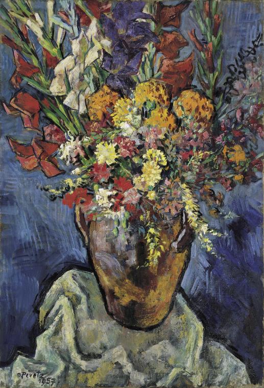 Georg Pevetz, Blumenstrauß mit Gladiolen, 1957, Öl auf Leinwand, 95 x 65 cm, Belvedere, Wien, I…