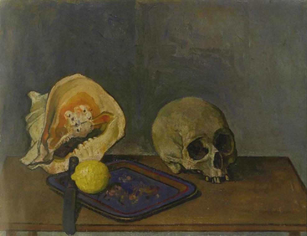 Gerhart Frankl, Stillleben mit Muschel und Totenkopf, 1928–1929, Öl und Tempera auf Leinwand, 4…
