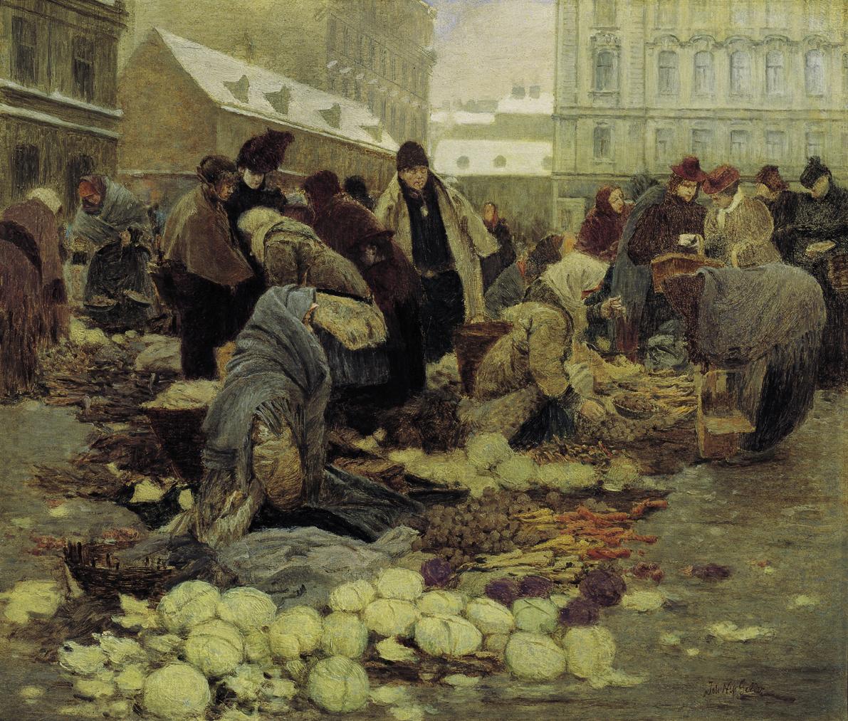 Johann Nepomuk Geller, Kroatenmarkt auf der Haide in Wien, vor 1898, Öl auf Karton, 44,5 x 52,5…