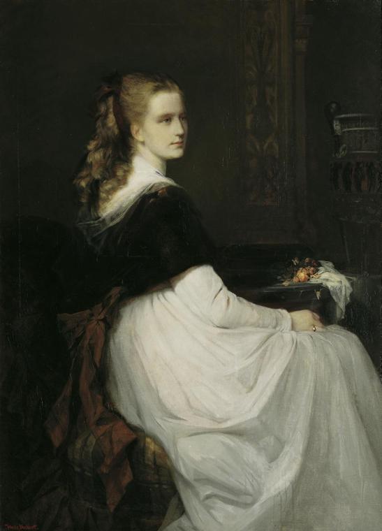 Hans Makart, Porträt Eugenie Scheuffelen, 1867, Öl auf Leinwand, 158 x 113 cm, Belvedere, Wien,…