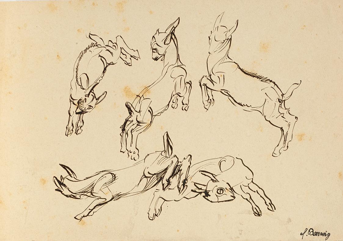 Franz Barwig d. Ä., Springende Zicklein, um 1921, Tusche auf Papier, 18,5 x 27 cm, Belvedere, W…