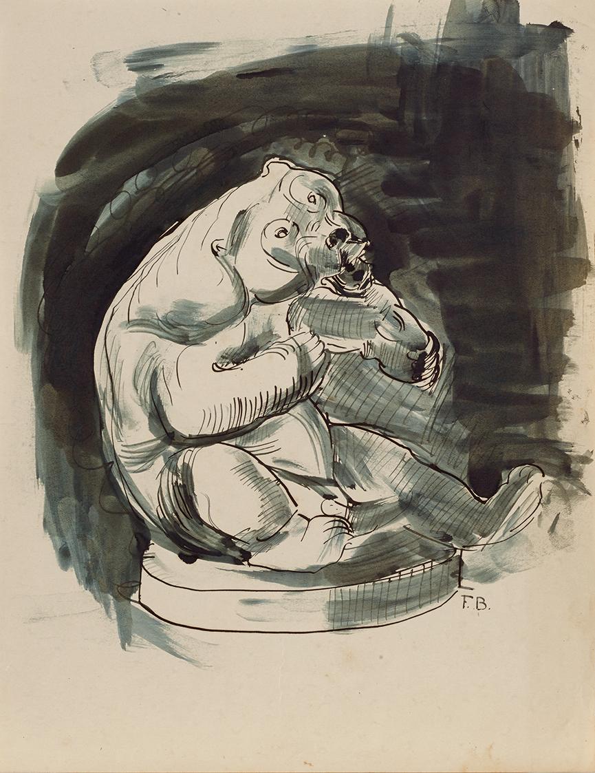 Franz Barwig d. Ä., Sitzender malayischer Bär, 1910/1911, Tusche, Pinsel auf Papier, 29 x 23 cm…