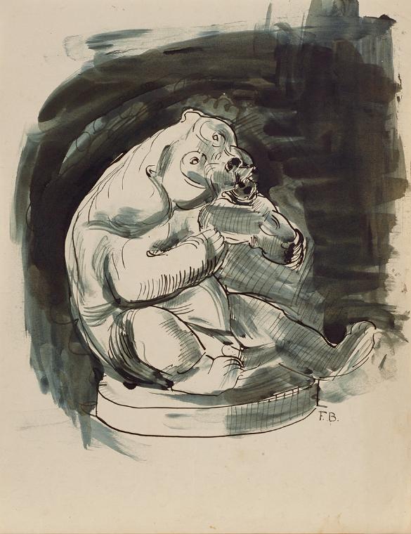 Franz Barwig d. Ä., Sitzender malayischer Bär, 1910/1911, Tusche, Pinsel auf Papier, 29 x 23 cm…