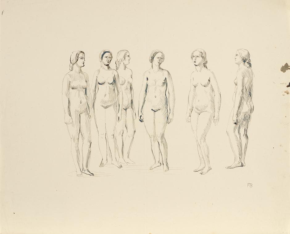 Franz Barwig d. Ä., Sechs weibliche Akte, um 1930, Feder auf Papier, 34 x 42 cm, Belvedere, Wie…