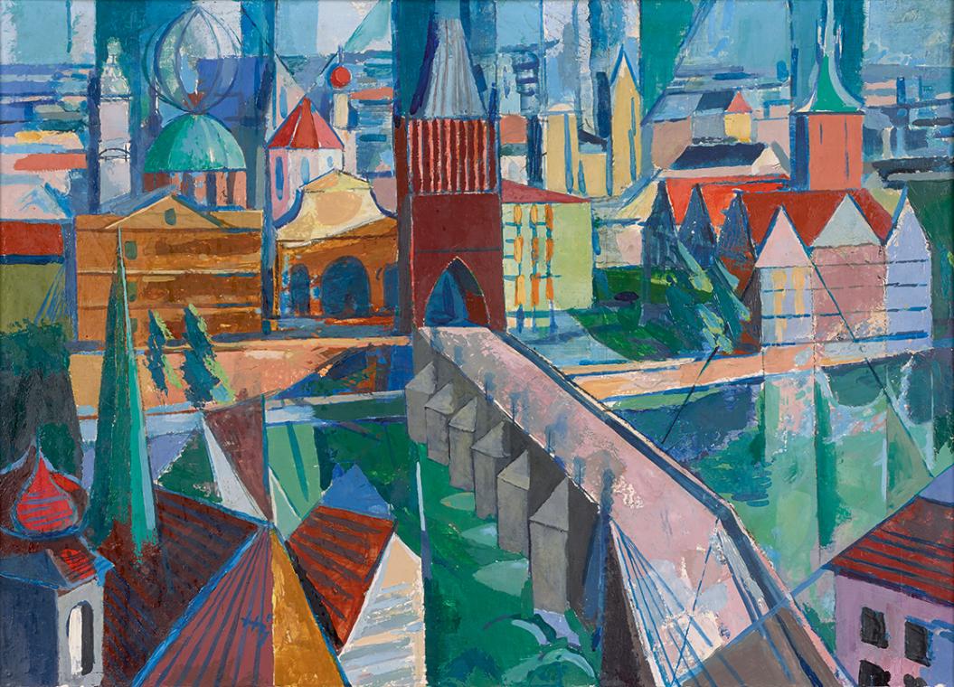 Bohdan Hermansky, Karlsbrücke in Prag, um 1920, Öl auf Leinwand auf Hartfaserplatte, 50 × 70 cm…