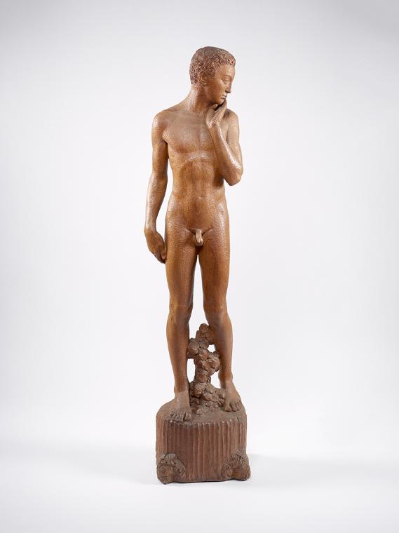 Franz Barwig d. Ä., Jüngling, 1913/1914, Eichenholz, gebeizt, 178 × 39 × 31 cm, Belvedere, Wien…