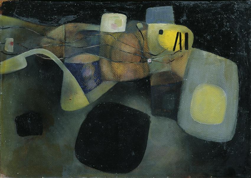 Johannes Schwarz, Erscheinung, undatiert, Öl auf Karton, 48 × 66,7 cm, Artothek des Bundes, Dau…