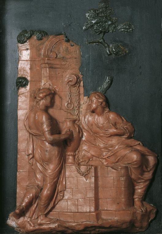 Georg Raphael Donner, Christus und die Samariterin am Brunnen, 1731/1738, rotes Wachs auf Schie…