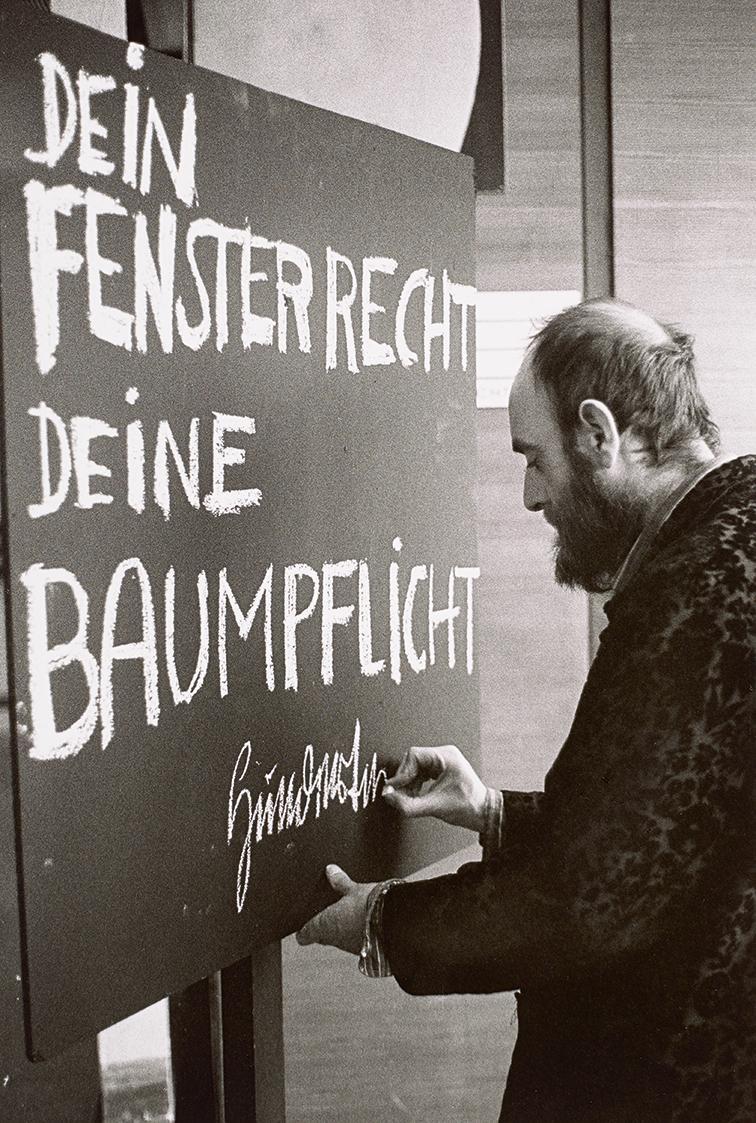 Peter Baum, Hundertwasser: DEIN FENSTERRECHT. DEINE BAUMPFLICHT, 8. März 1972, 1972, Barytabzug…