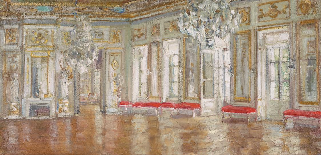 Aleksandr Sredin, Weißer Saal, um 1907, Öl auf Leinwand, 34,5 x 72,5 cm, Belvedere, Wien, Inv.-…