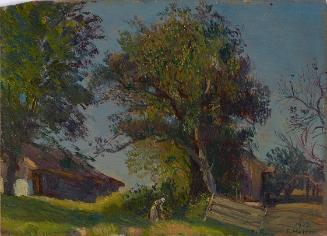Erich Karl Wagner, Landschaft mit Gehöft, 1922, Öl auf Holz, 11,7 × 16 cm, Schenkung aus Privat…