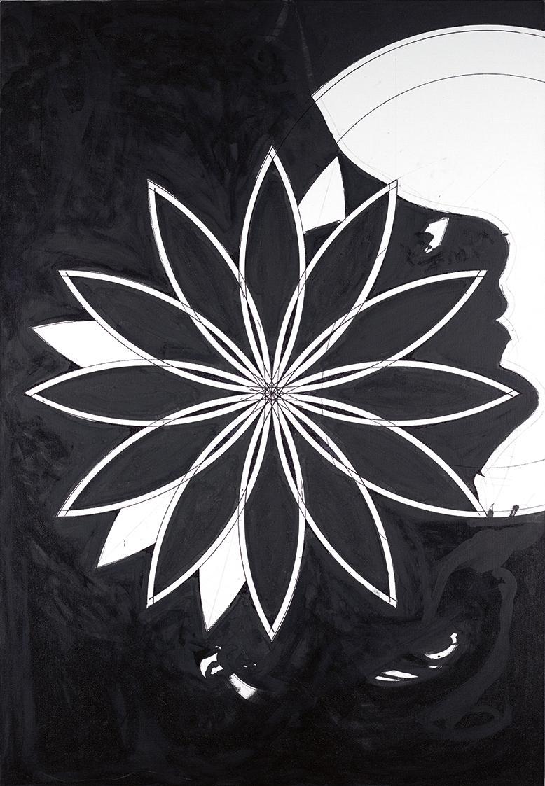 Franz Graf, FAllle, 2013, Tusche, Permanentmarker und Graphit auf Leinwand, 160 × 110 cm, Belve…