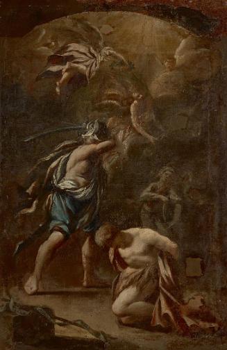 Unbekannter Künstler, Enthauptung Johannes des Täufers, 1700/1750, Öl auf Leinwand, ungerahmt: …