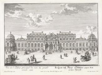 Salomon Kleiner, Ehrenhoffront des oberen Schlosses, 1731, Radierung, Druck in Schwarz auf Papi…
