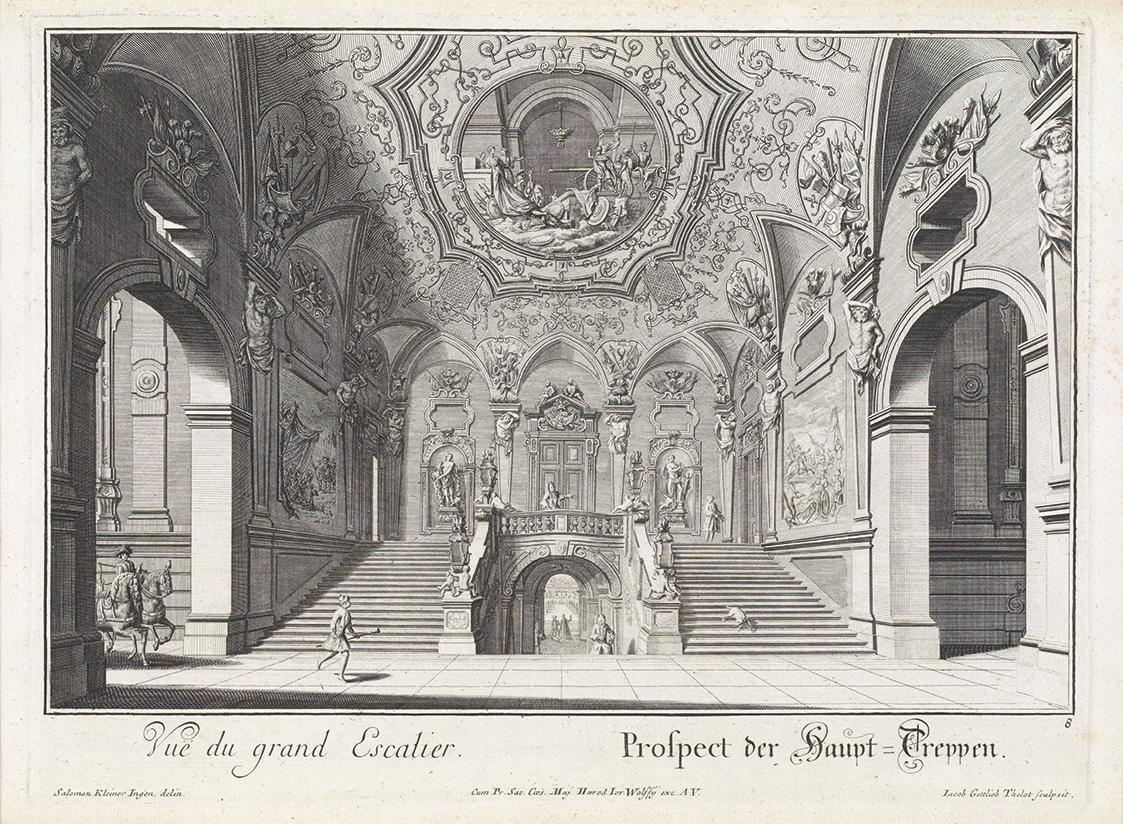 Salomon Kleiner, Haupttreppe, 1731, Radierung, Druck in Schwarz auf Papier, Dauerleihgabe aus P…