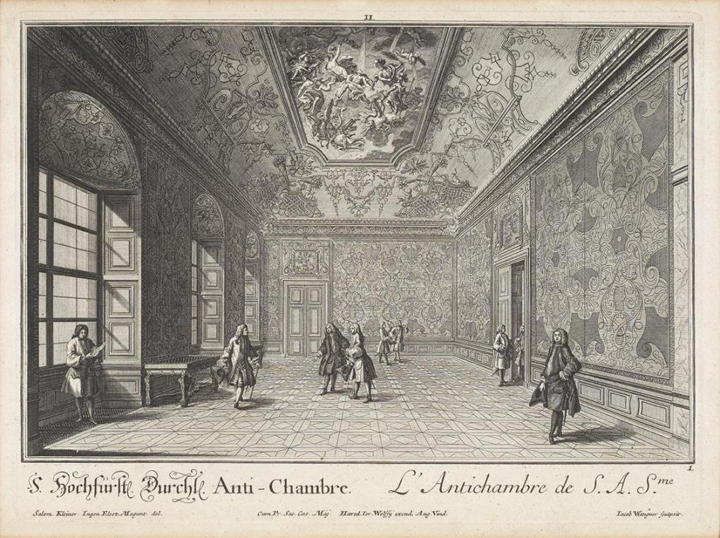 Salomon Kleiner, Antichambre, 1733, Radierung, Druck in Schwarz auf Papier, Dauerleihgabe aus P…