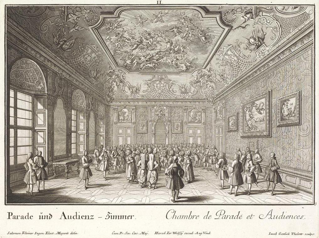Salomon Kleiner, Audienzsaal, 1733, Radierung, Druck in Schwarz auf Papier, Dauerleihgabe aus P…