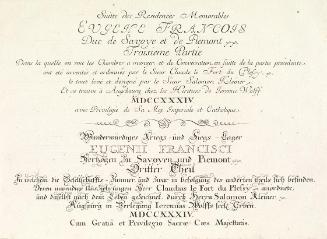 Salomon Kleiner, Titelblatt des dritten Teils, 1734, Kupferstich, Druck in Schwarz auf Papier, …