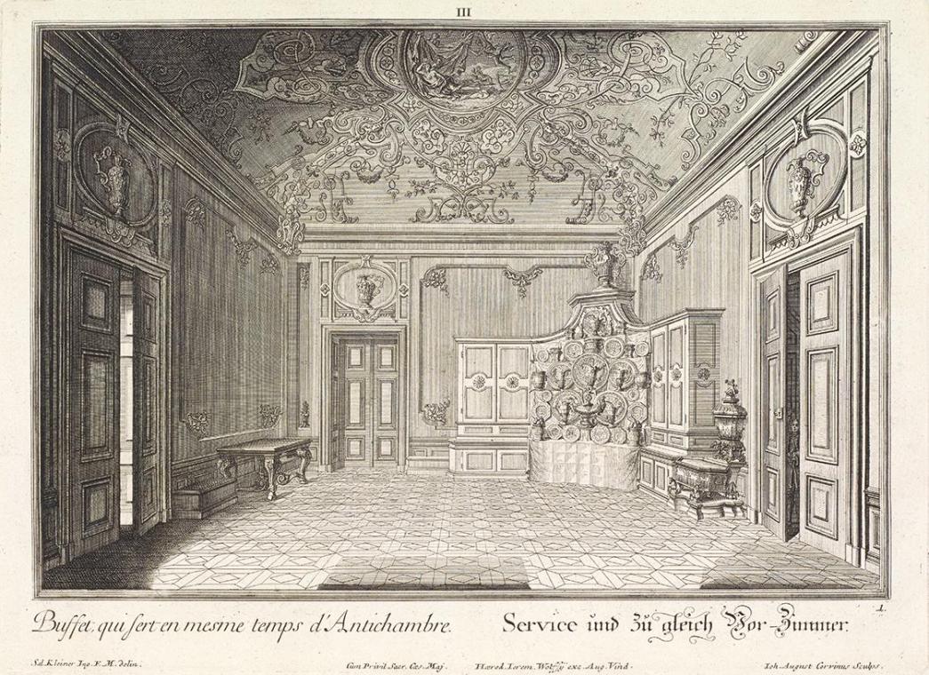 Salomon Kleiner, Anrichte, 1734, Radierung, Druck in Schwarz auf Papier, Dauerleihgabe aus Priv…