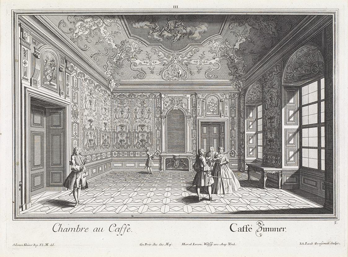 Salomon Kleiner, Caffè Zimmer, 1734, Radierung, Druck in Schwarz auf Papier, Dauerleihgabe aus …