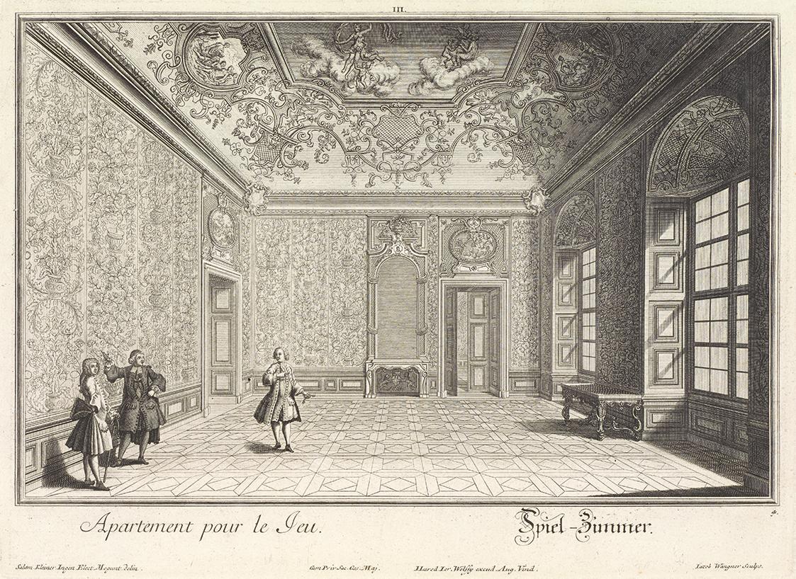Salomon Kleiner, Spielzimmer, 1734, Radierung, Druck in Schwarz auf Papier, Dauerleihgabe aus P…