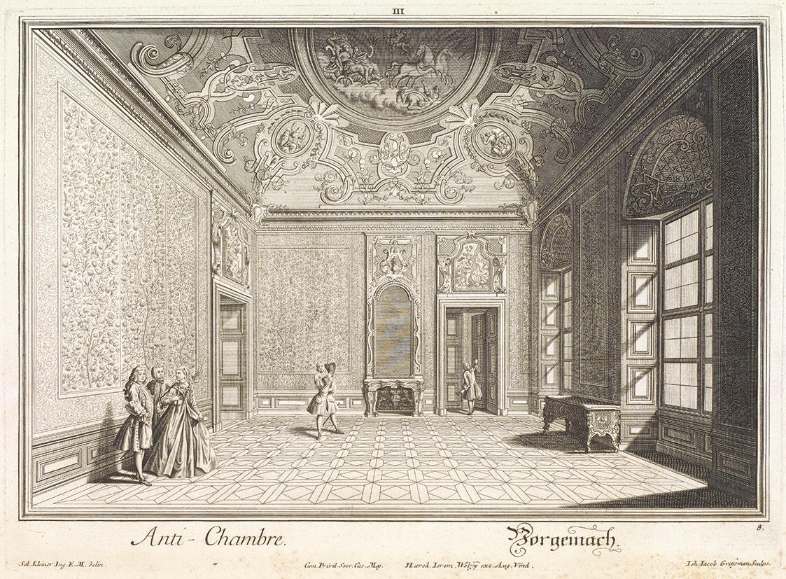 Salomon Kleiner, Antichambre des Paradeschlafzimmers, 1734, Radierung, Druck in Schwarz auf Pap…