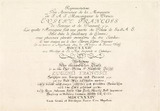 Salomon Kleiner, Titelblatt des "Menageriewerks", 1734, Kupferstich, Druck in Schwarz auf Papie…