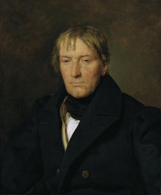 The image shows a portrait of a man looking directly at the viewer. He has a serious expression on his face and is wearing a dark jacket with a collar. His hair is thin and somewhat unkempt. The background is designed as a simple, monochromatic area that does not distract from the person.

[AI-generated with ChatGPT]
