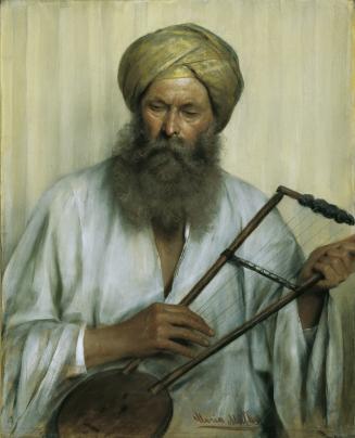 Marie Müller, Orientale mit weißem Kaftan und gelbem Turban, 1884, Pastell auf Papier auf Leinw…
