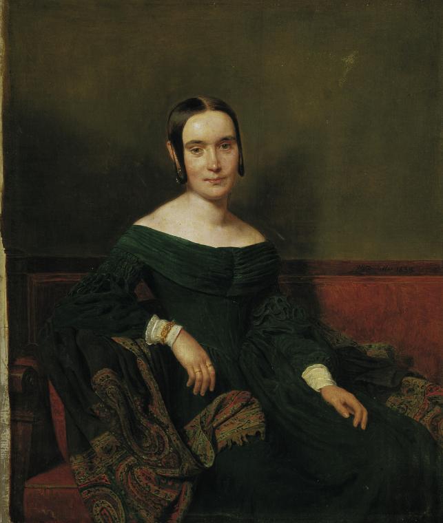 Ferdinand Georg Waldmüller, Dame in zinnobergrünem Kleid, 1838, Öl auf Holz, 32 x 26 cm, Belved…