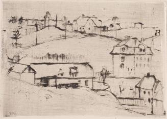 Gerhart Frankl, Das Haus auf der Anhöhe, 1927, Kaltnadelradierung auf Japanpapier, Blattmaße: 2…