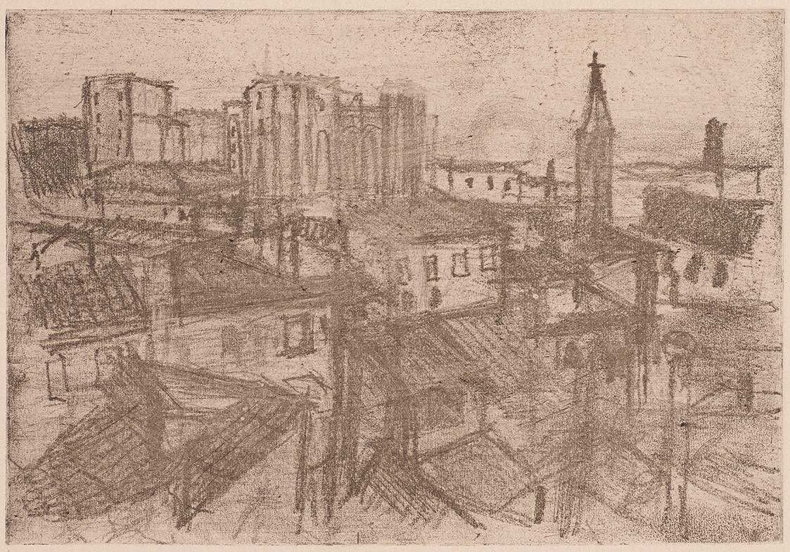 Gerhart Frankl, Avignon bei Sonnenuntergang, 1928, Vernis mou auf Japanpapier, Blattmaße: 22 × …