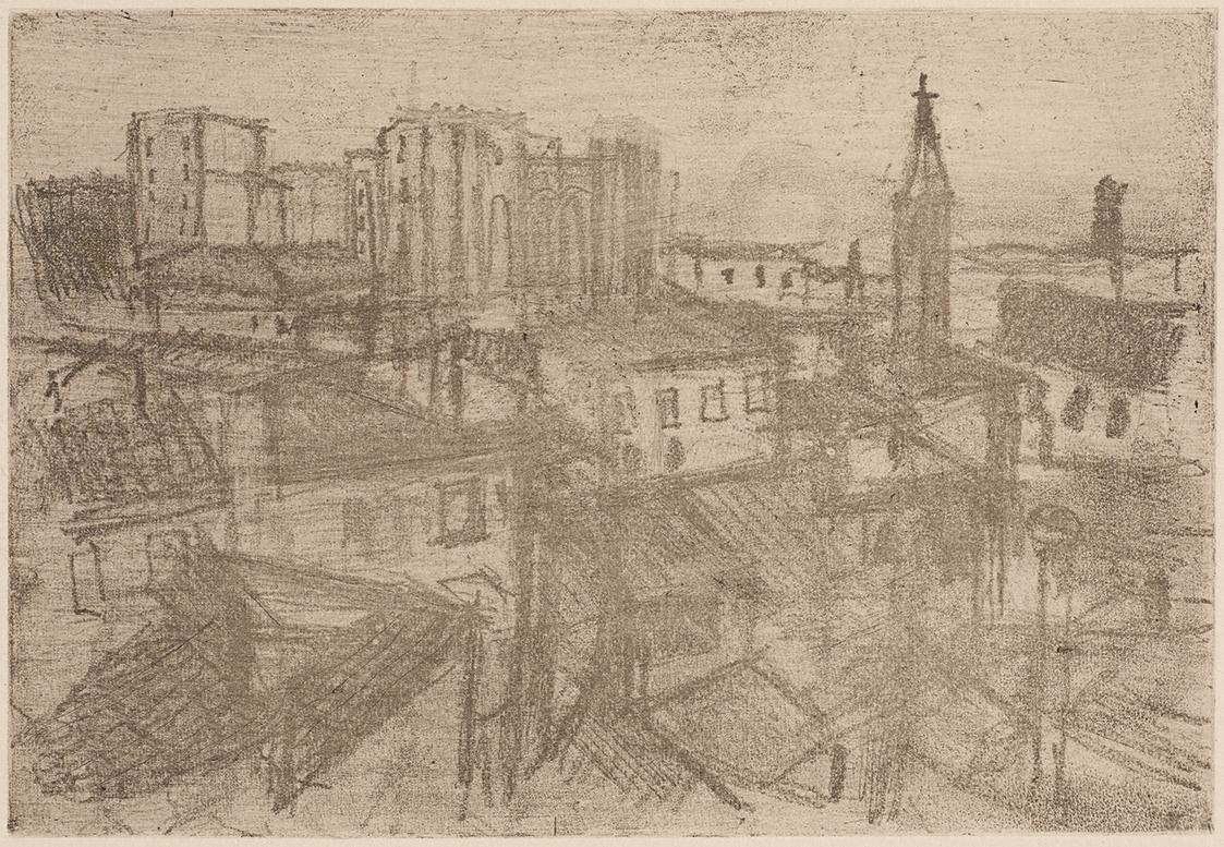 Gerhart Frankl, Avignon bei Sonnenuntergang, 1928, Vernis mou auf Japanpapier, Blattmaße: 21,6 …