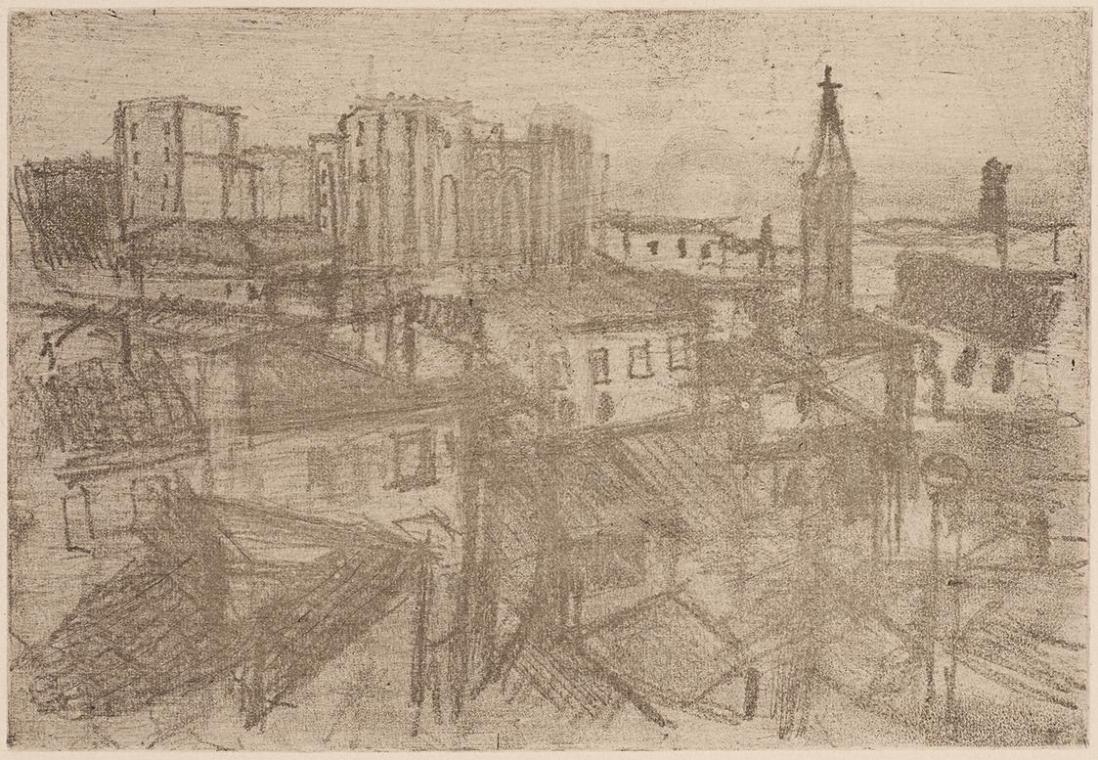 Gerhart Frankl, Avignon bei Sonnenuntergang, 1928, Vernis mou auf Japanpapier, Blattmaße: 21,6 …