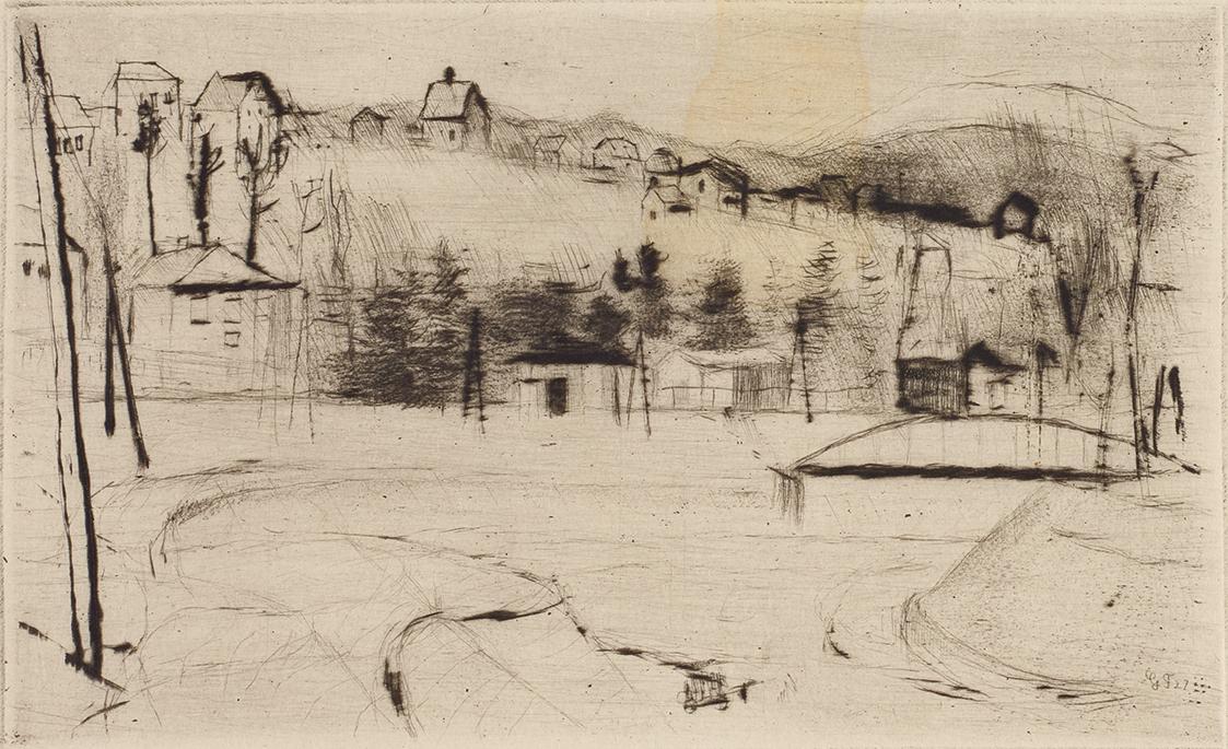 Gerhart Frankl, Hütteldorf, 1927, Kaltnadelradierung auf Japanpapier, Blattmaße: 21,5 × 31,5 cm…
