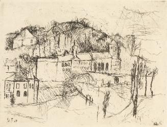 Gerhart Frankl, Landschaft mit Kloster, 1927, Ätzung auf Japanpapier, Blattmaße: 20,5 × 21,5 cm…
