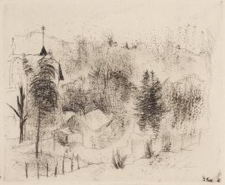 Gerhart Frankl, Fichten im Schnee, 1927, Ätzung und Roulette auf Japanpapier, auspoliert, Blatt…