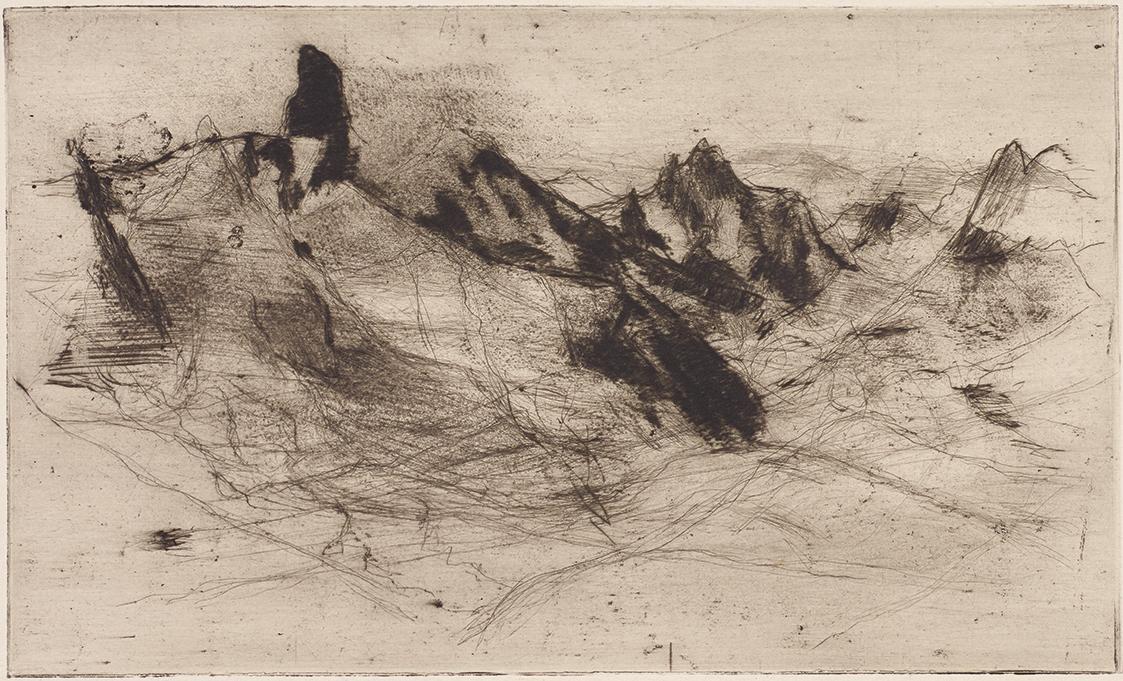 Gerhart Frankl, Silvretta, 1928, Diamantradierung und Roulette auf Japanpapier, Blattmaße: 26,5…