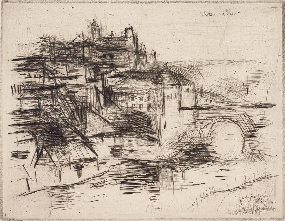 Gerhart Frankl, Uzerche, 1928, Diamantradierung auf Japanpapier, Blattmaße: 26 × 29 cm, Legat P…