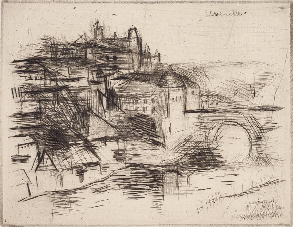 Gerhart Frankl, Uzerche, 1928, Diamantradierung auf Japanpapier, Blattmaße: 26 × 29 cm, Legat P…