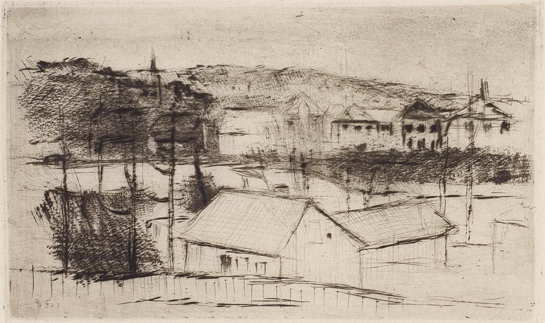 Gerhart Frankl, Trüber Tag, 1927, Kaltnadelradierung auf Japanpapier, Blattmaße: 21,5 × 32,8 cm…