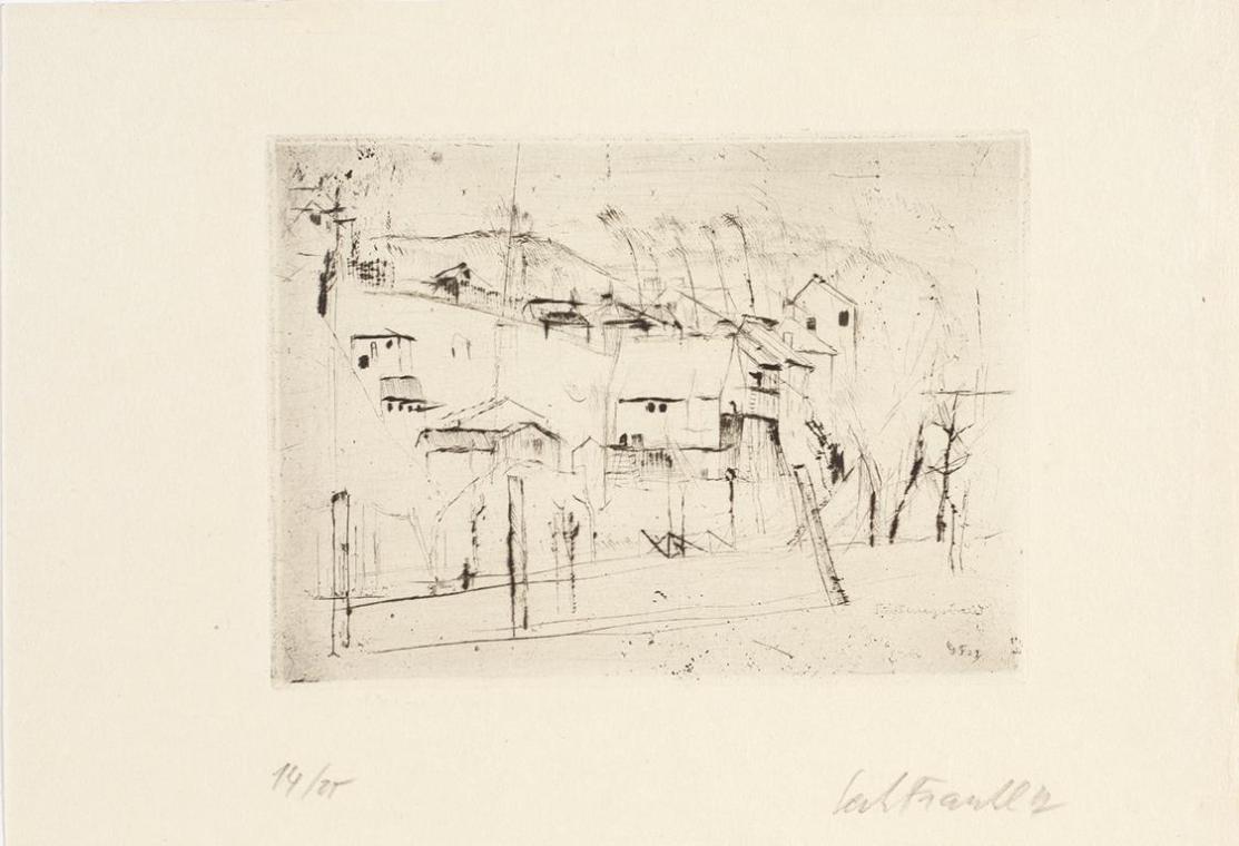 Gerhart Frankl, Siedlungsbau, 1927, Kaltnadelradierung auf Japanpapier, Blattmaße: 22,4 × 30,9 …