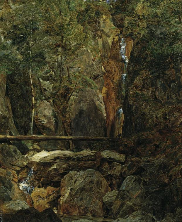 Ferdinand Georg Waldmüller, Die Rettenbachwildnis bei Ischl, 1832, Öl auf Holz, 31,5 x 26 cm, B…