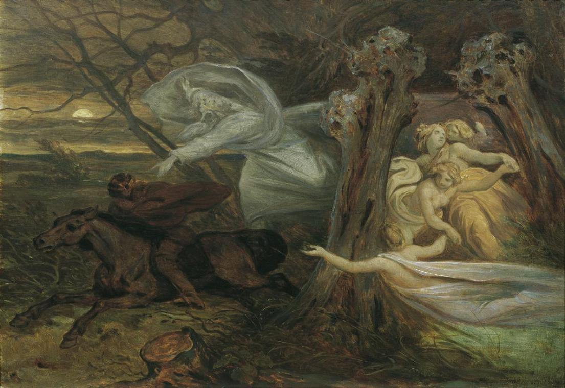 Moritz von Schwind, Der Erlkönig, um 1830, Öl auf Holz, 32 x 44,5 cm, Belvedere, Wien, Inv.-Nr.…