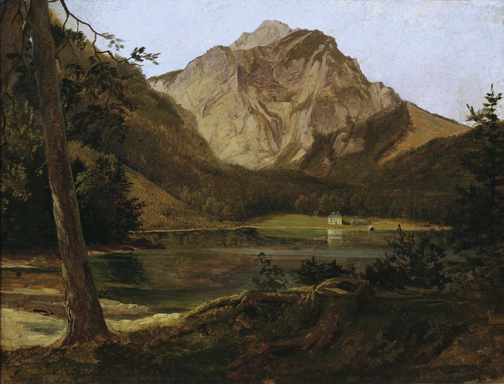 Friedrich August Mathias Gauermann, Der vordere Langbathsee mit dem Höllengebirge, 1828/1830, Ö ...