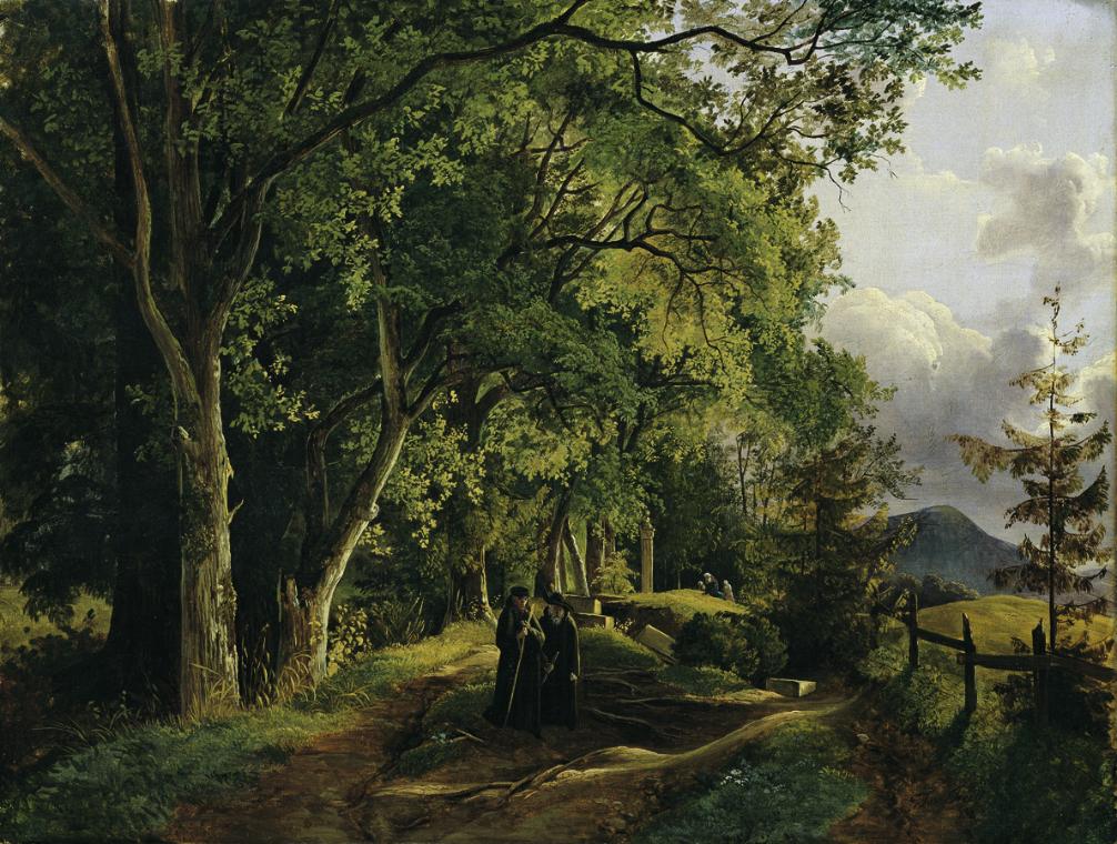 Josef Feid, Weg auf den Mariahilfberg bei Gutenstein, 1830, Öl auf Leinwand, 34,5 x 45 cm, Belv…
