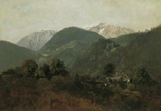 Friedrich August Mathias Gauermann, Blick von Scheuchenstein zum Gauermannhof mit Schneeberg im…
