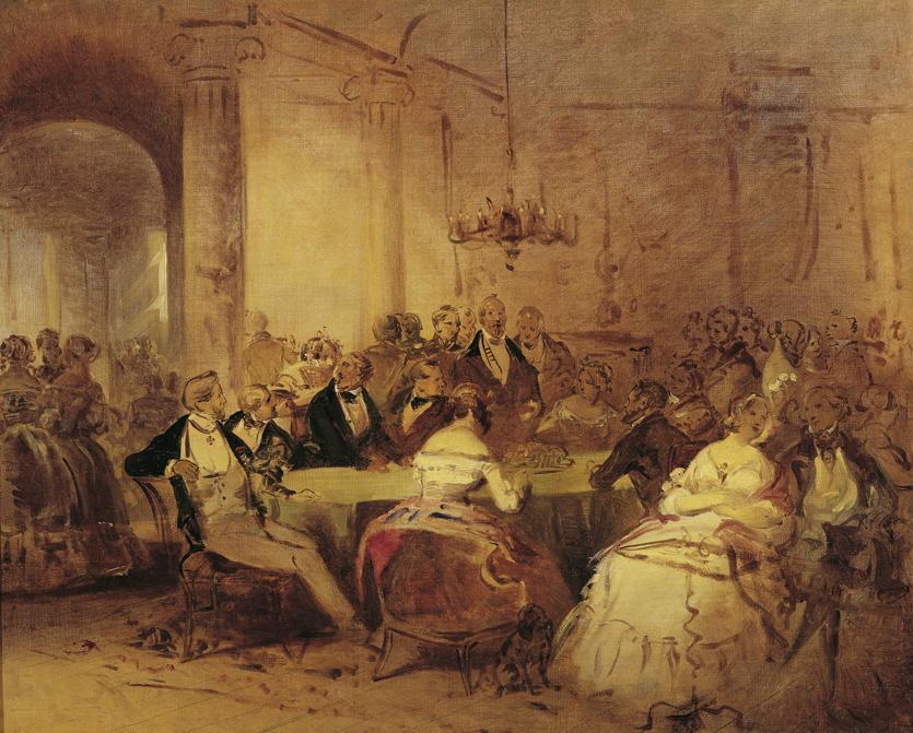 Josef Danhauser, Gesellschaftsszene, um 1840, Öl auf Leinwand, 58 x 71 cm, Belvedere, Wien, Inv…