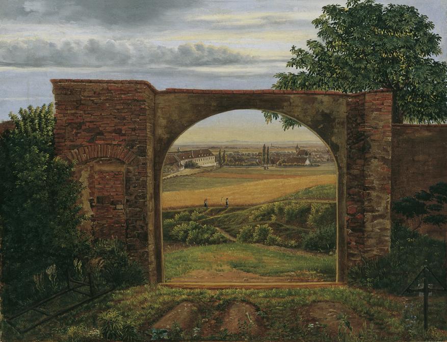 Thomas Ender, Das Friedhofstor (Friedhof bei Wien), um 1820, Öl auf Leinwand, 34 x 44 cm, Belve ...