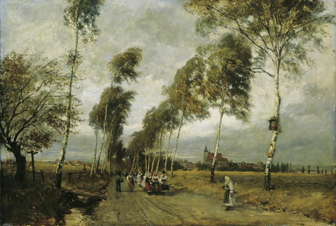 Hugo Charlemont, Landstraße mit Birkenallee, 1893, Öl auf Holz, 68 x 100 cm, Belvedere, Wien, I…